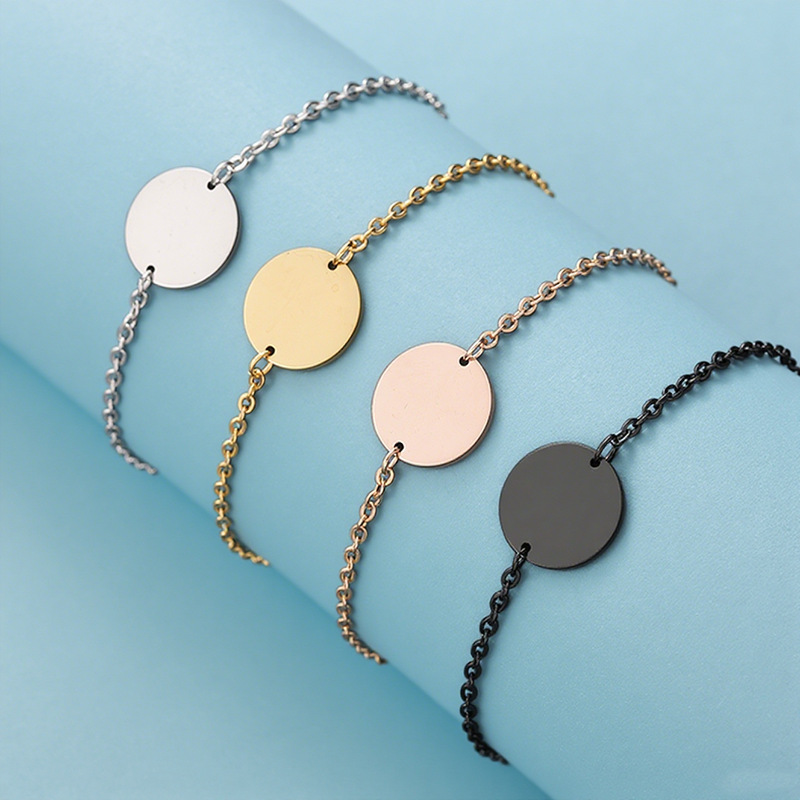 不锈钢镀金圆形十字链手链激光雕刻logo