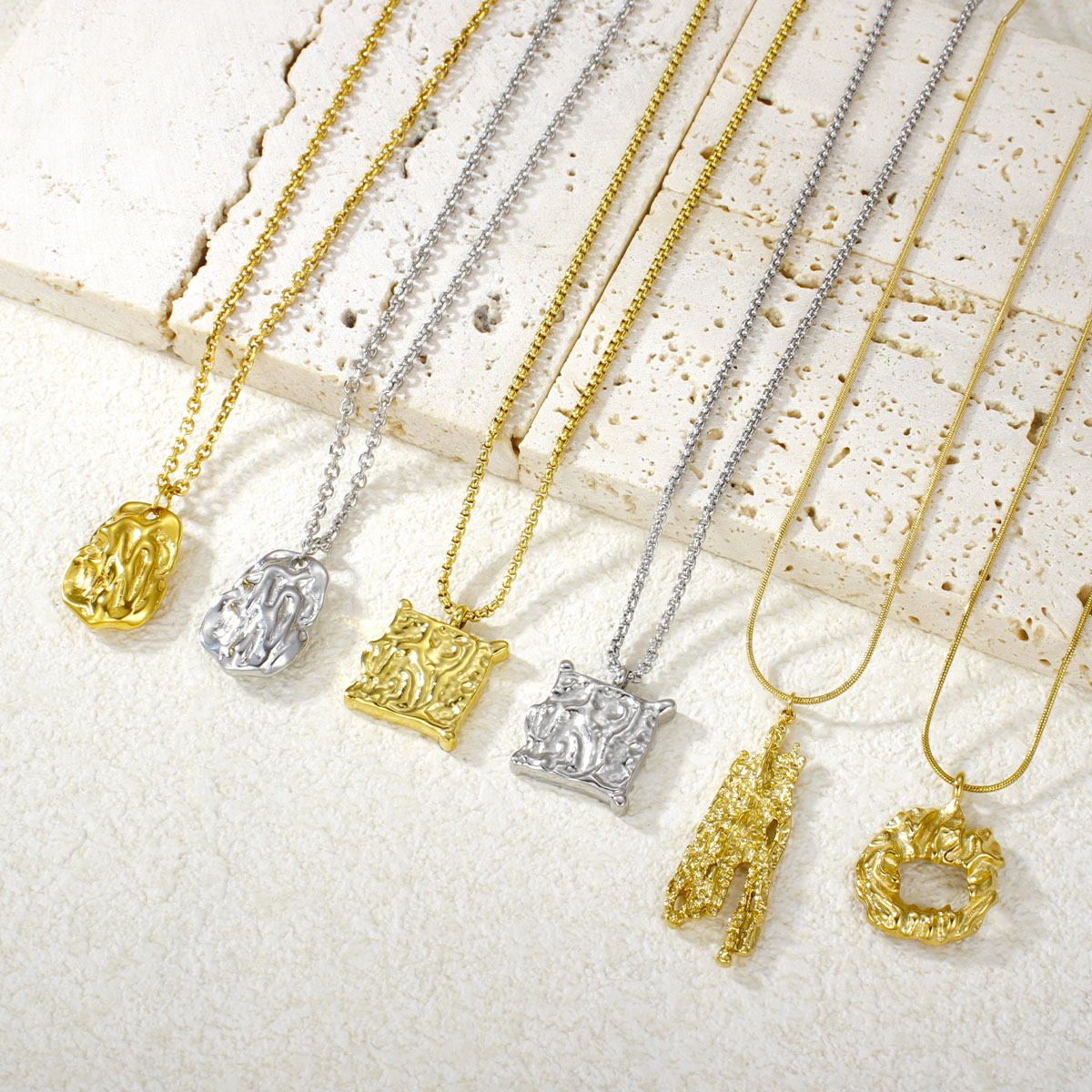 镀银镀金可调节链条方形吊坠项链