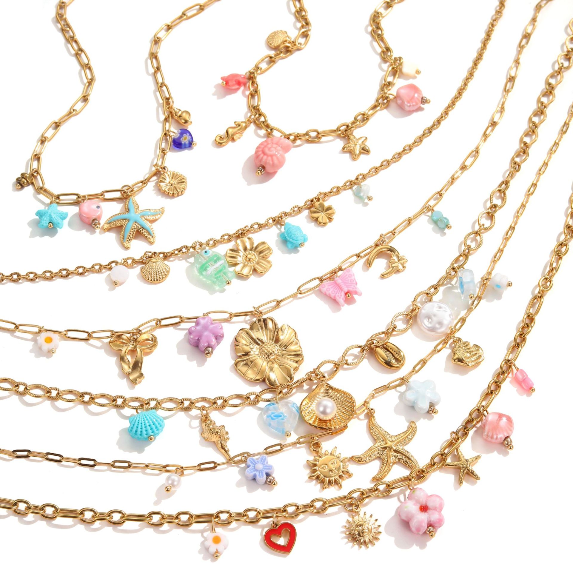 18k镀金夏季沙滩贝壳珍珠防水首饰项链